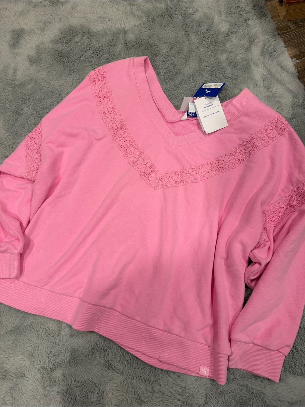 Joylab Pink Lace trim V-Neck Lace-Trim Sweatshirt XXL
